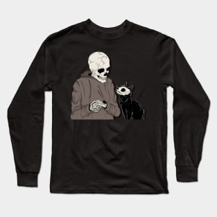 Skeleton and Cat Long Sleeve T-Shirt